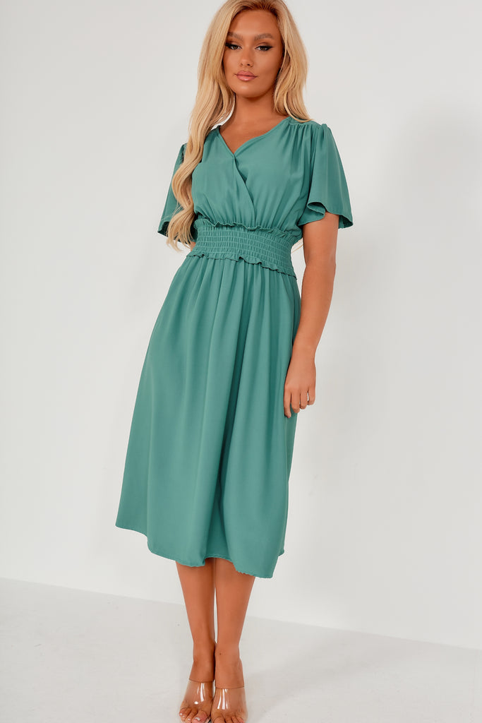 Petra Duck Egg Shirred Waist Midi Dress ...